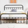 LINSY Queen Bed Frame with RGB Lights Ergonomic Headboard Beige 3