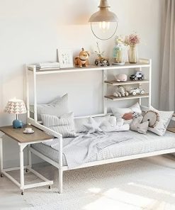 Twin Size Bed Frame with Desk and Storage for Small Spaces White