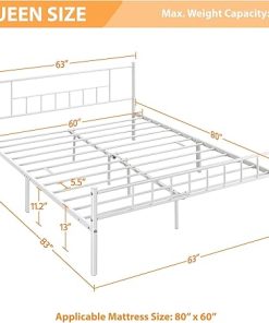Queen Size Metal Bed Frame with Headboard and Storage in White 2