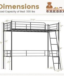 KOMFOTT Twin Metal Loft Bed Frame with Ladder and Safety Guardrail 2
