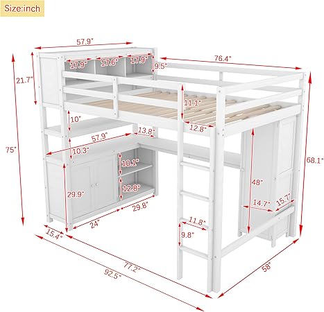 Wood Loft Bed with L Shaped Desk and Storage for Kids and Teens 2 Wood Loft Bed with L Shaped Desk and Storage for Kids and Teens - Image 2