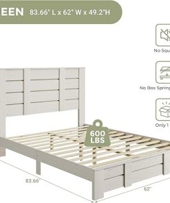 Wood Queen Bed Frame with Headboard and Footboard Farmhouse Style 2