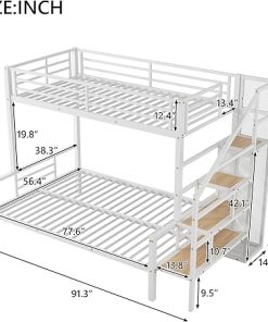 Merax Twin Over Full Metal Bunk Bed Frame with Storage and Wardrobe 2