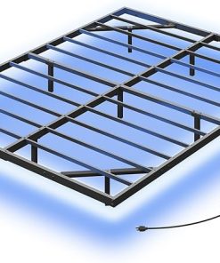 Queen Size Metal Floating Bed Frame with Power Strip and Storage Box