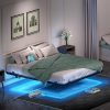 SHA CERLIN Full Size Metal Bed Frame with Curved Upholstered Headboard 4