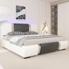 Low Bed Frame with LED Lights Faux Leather Full Size Platform Bed