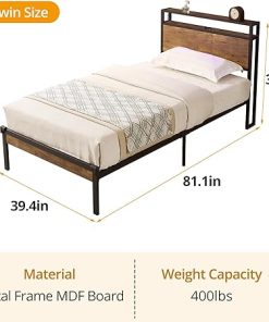 Modern Twin Size Platform Bed Frame with USB LED Lights and Storage 2