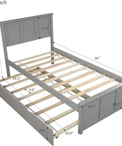 Bellemave Twin Size Wood Platform Bed with Trundle and Headboard 2