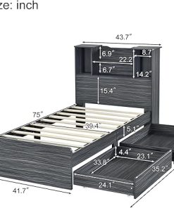 Optimized Twin Kids Bed Frame with Bookcase Headboard and Storage 2