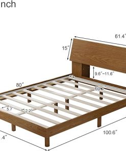 Mid Century Queen Platform Bed with Bookshelf Headboard and LEDs 2