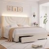 King Size Velvet Bed Frame with LED Lights and USB Charging Station 4