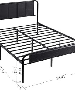 VECELO Full Size Bed Frame with Wooden Headboard and Steel Slats 2