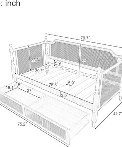 Linique Rattan Twin Daybed with 2 Drawers for Small Spaces 2