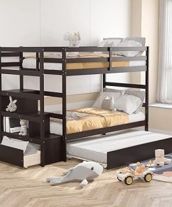 Giantex Twin Over Twin Bunk Bed with Trundle and Storage Stairs