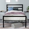 Upholstered Full Size Bed Frame with Adjustable Headboard Beige 3