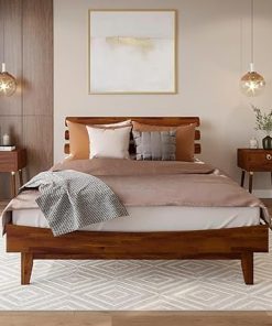 Bme Caden Queen Bed Frame with Adjustable Headboard Solid Wood