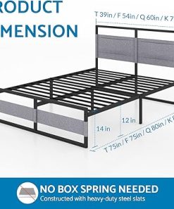 Queen Metal Platform Bed Frame with Headboard Heavy Duty Steel Slat 2
