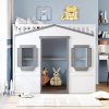 Full Size Cottage Loft Bed Frame with Windows and Playhouse Design
