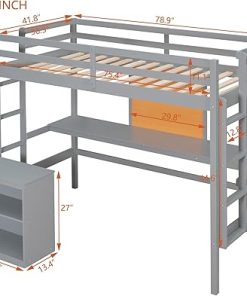 Bellemave Twin Loft Bed with Desk and Storage for Kids, Gray 2