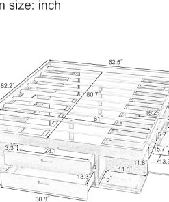 Queen Size Bed Frame with Storage Drawers No Headboard White Wood 2