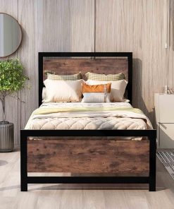 Rustic Wood Bed Frame with Storage Heavy Duty Platform Twin Assembly