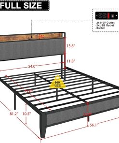 Full Size Metal Bed Frame with Trundle USB Ports and Storage Headboard 2