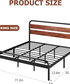 King Size Platform Bed Frame with Wood Headboard and Metal Support 2