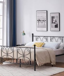 Classic Metal Platform Bed Frame Queen Size with Headboard and Slats