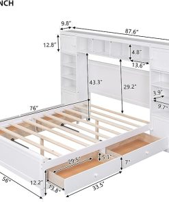 Full Storage Bed with Bookcase Headboard and 4 Drawers in White 2