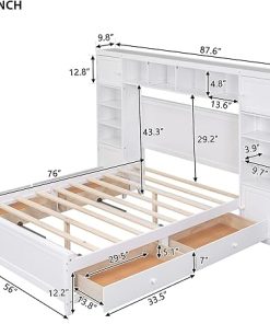 Full Size Platform Bed with Storage Drawers and Bookcase Headboard 2