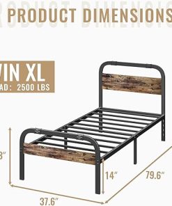 ZIYOO Twin XL Metal Bed Frame with Rustic Headboard and Footboard 2