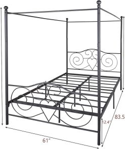 Vintage Style Queen Metal Canopy Bed Frame with Easy DIY Assembly 2