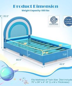 Honey Joy Twin Bed Frame for Kids with Headboard No Box Spring Needed 2