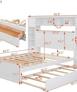 Merax Queen Size Wooden Bed with Cabinet Shelf and Trundle Drawers 2