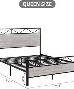 GAOMON Queen Metal Bed Frame with Light Gray Headboard, Easy Assembly 2