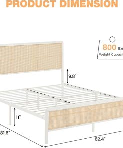Queen Bed Frame with Metal Rattan Headboard Heavy Duty Platform Bed 2