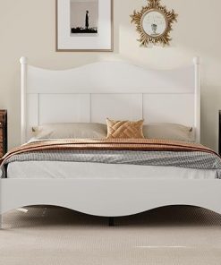 Elegant Queen Size Wood Platform Bed Frame with Easy Assembly White
