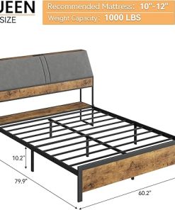 Queen Bed Frame with Charging Station and Storage Headboard 2