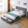 VECELO Queen Size Bed Frame with Upholstered Headboard and Storage 4