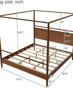 King Size Solid Wood Canopy Bed Frame with Headboard for Home 2