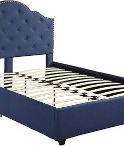 Gentry Queen Size Bed Frame Upholstered Button Tufted Navy Blue