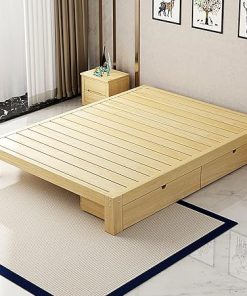 Scandinavian Full Size Floor Bed Frame with Storage Drawer, 12 Inches