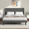 Queen Bed Frame with Adjustable Headboard Heavy Duty Metal Wood Slats