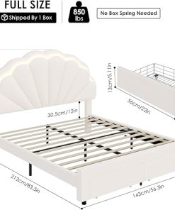 HIFIT Full Size Upholstered LED Bed Frame with Storage Drawers Beige 2