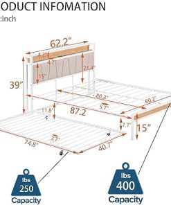 Queen Size Metal Platform Bed Frame with Twin Trundle and USB Ports 2