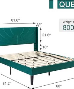 Upholstered Queen Bed Frame with Fabric Headboard and Wooden Slats 2