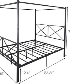 Metal Canopy Platform Bed with X Headboard and Storage Underneath 2