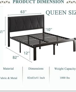 Feonase Queen Metal Bed Frame with Tufted Headboard and Storage 2