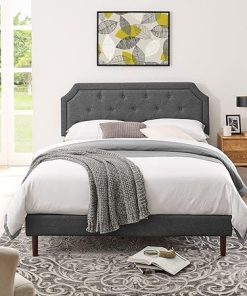 Queen Linen Upholstered Platform Bed Frame with Adjustable Headboard