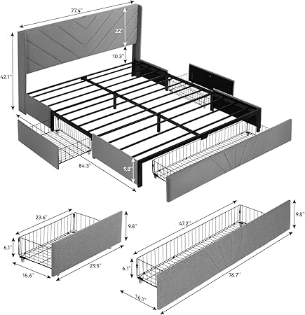 LUCKLIFE Upholstered Metal Bed Frame with Storage Drawers and USB Ports 2 LUCKLIFE Upholstered Metal Bed Frame with Storage Drawers and USB Ports - Image 2